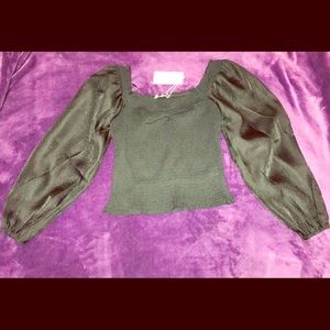 Black, Puff Long Sleeve Blouse
